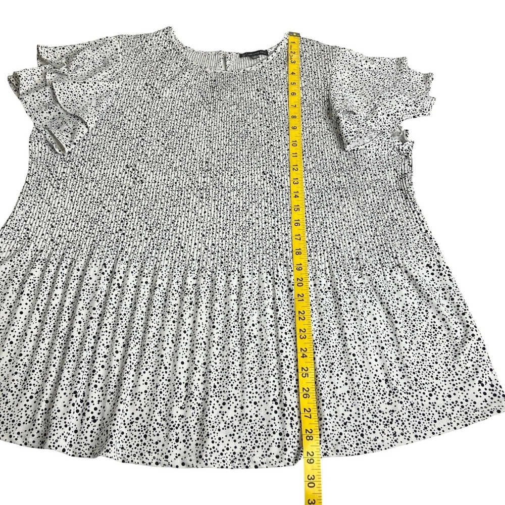 Adrianna Papell Blouse Women 1X White Polka Dot Ruffle Sleeve Smocked Top Plisse - Picture 9 of 12